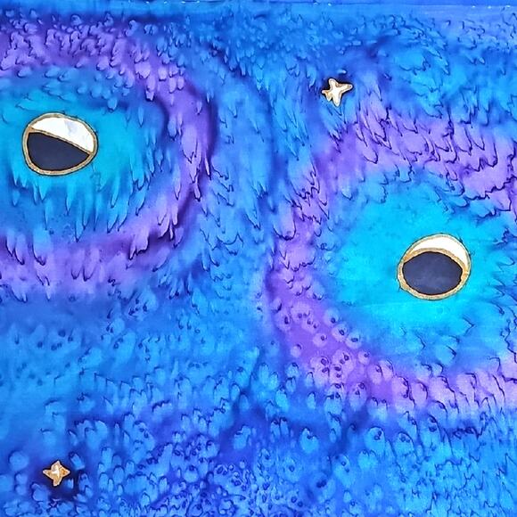 Signed Vibrant Blue Purple Gold White Silk Neck Scarf Gorgeous Floral Design - Picture 8 of 10